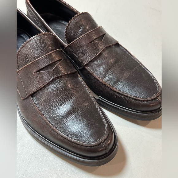 Canali Size 8 Pebble Brown Penny Loafers Genuine Leather Made in Italy Shoe - Picture 2 of 9